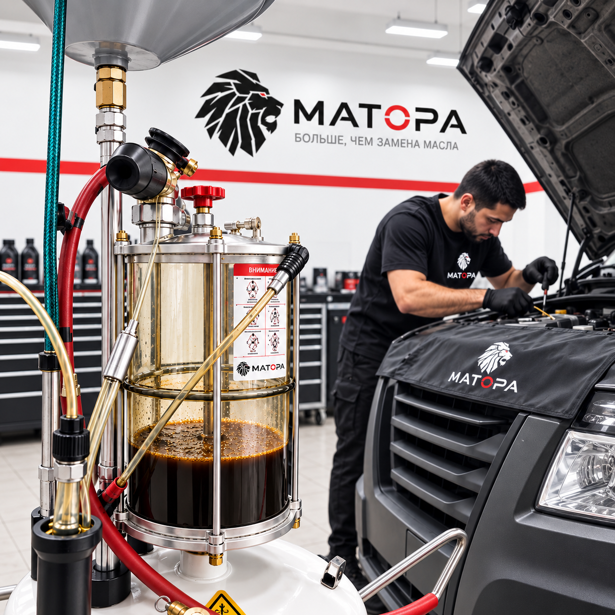Замена масла на автомобиле Газель с профессиональным оборудованием МАТОРА